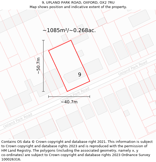 9, UPLAND PARK ROAD, OXFORD, OX2 7RU: Plot and title map