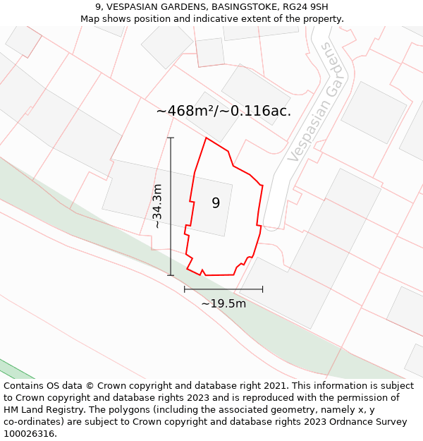 9, VESPASIAN GARDENS, BASINGSTOKE, RG24 9SH: Plot and title map