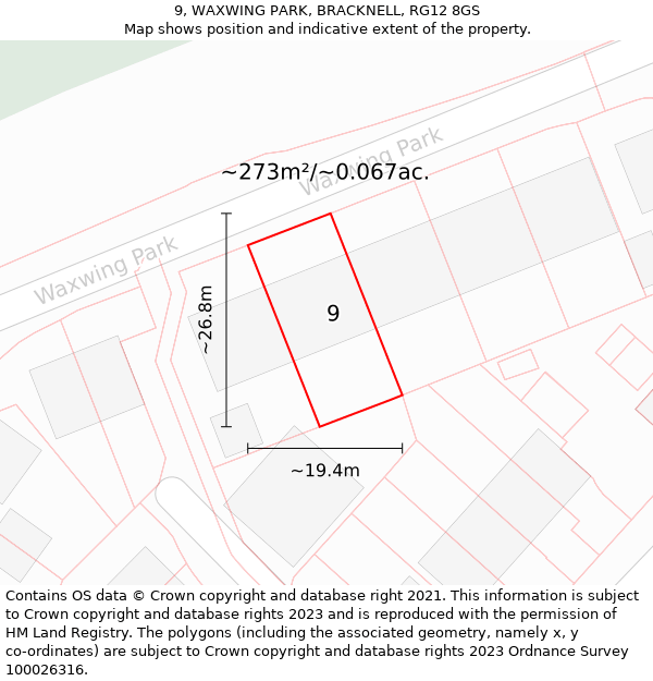9, WAXWING PARK, BRACKNELL, RG12 8GS: Plot and title map