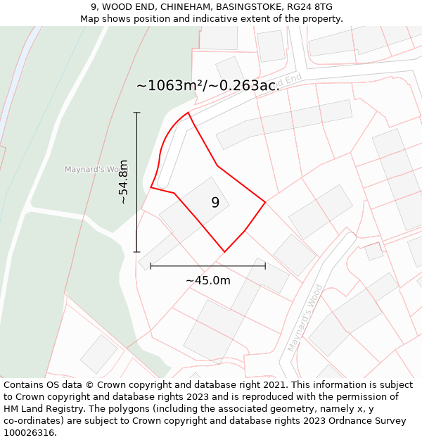 9, WOOD END, CHINEHAM, BASINGSTOKE, RG24 8TG: Plot and title map