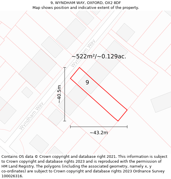 9, WYNDHAM WAY, OXFORD, OX2 8DF: Plot and title map