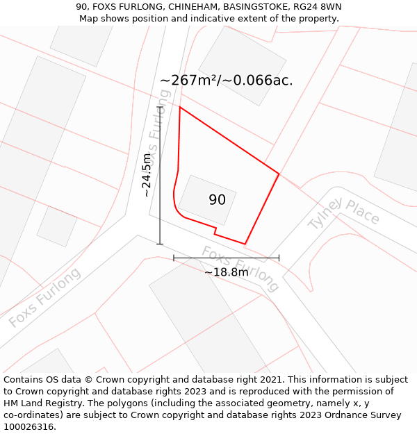 90, FOXS FURLONG, CHINEHAM, BASINGSTOKE, RG24 8WN: Plot and title map