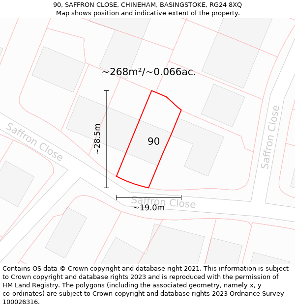 90, SAFFRON CLOSE, CHINEHAM, BASINGSTOKE, RG24 8XQ: Plot and title map