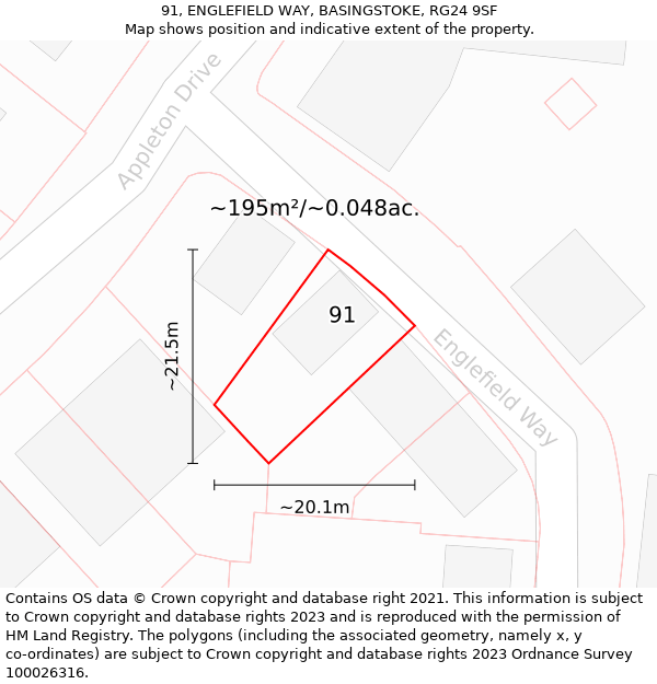 91, ENGLEFIELD WAY, BASINGSTOKE, RG24 9SF: Plot and title map