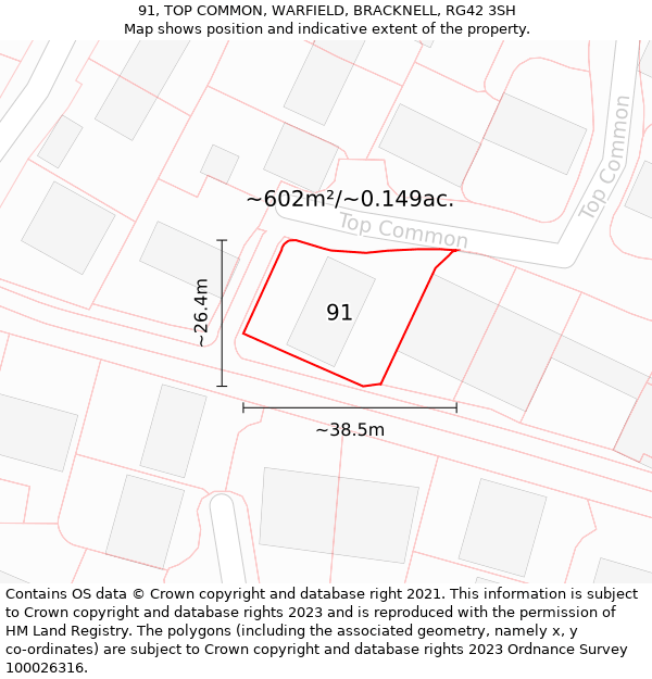 91, TOP COMMON, WARFIELD, BRACKNELL, RG42 3SH: Plot and title map