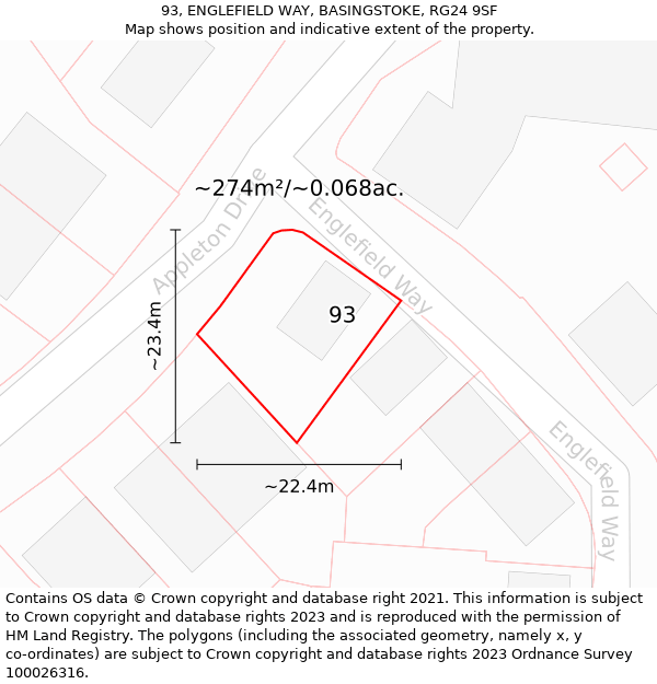 93, ENGLEFIELD WAY, BASINGSTOKE, RG24 9SF: Plot and title map