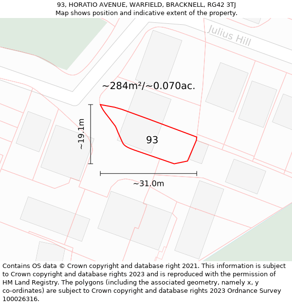 93, HORATIO AVENUE, WARFIELD, BRACKNELL, RG42 3TJ: Plot and title map