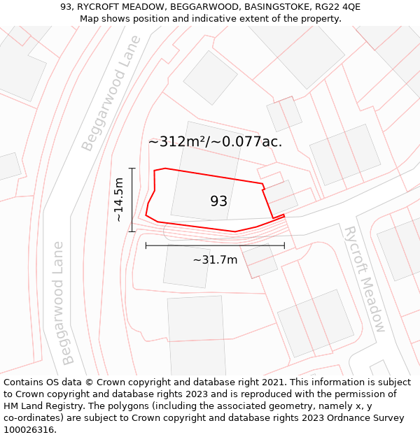 93, RYCROFT MEADOW, BEGGARWOOD, BASINGSTOKE, RG22 4QE: Plot and title map