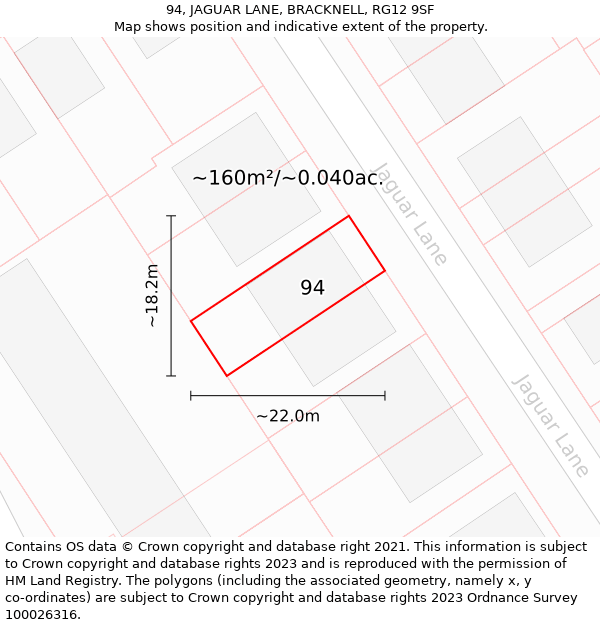 94, JAGUAR LANE, BRACKNELL, RG12 9SF: Plot and title map