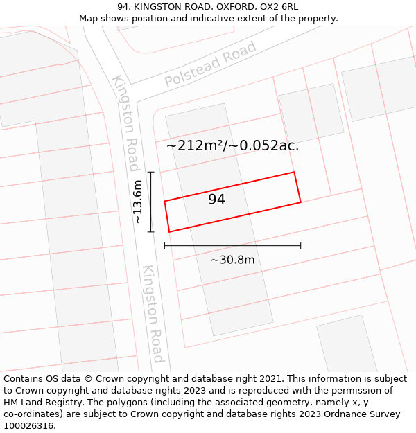 94, KINGSTON ROAD, OXFORD, OX2 6RL: Plot and title map