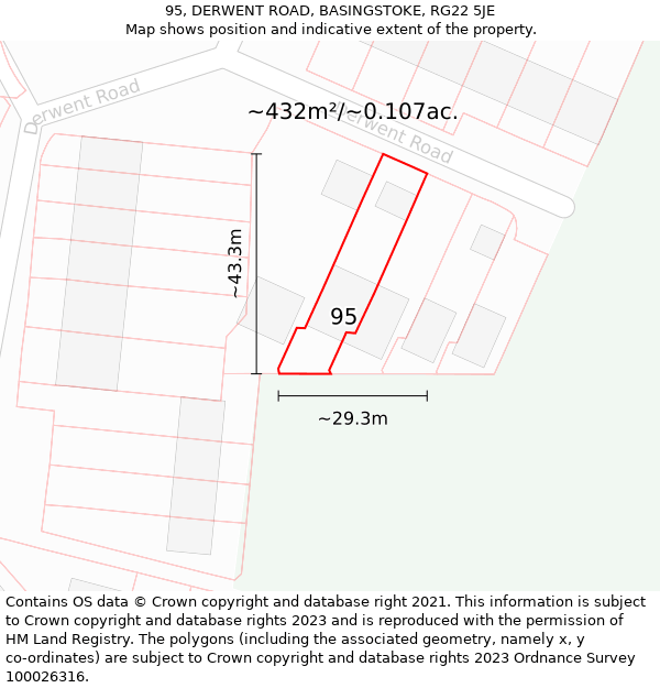 95, DERWENT ROAD, BASINGSTOKE, RG22 5JE: Plot and title map