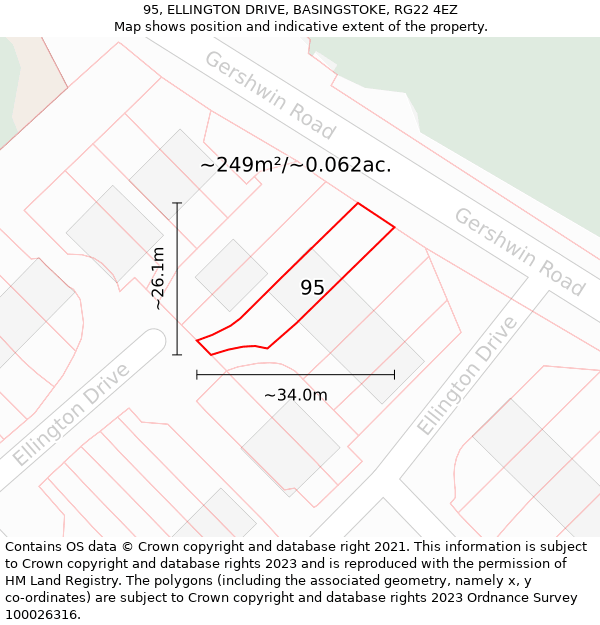 95, ELLINGTON DRIVE, BASINGSTOKE, RG22 4EZ: Plot and title map