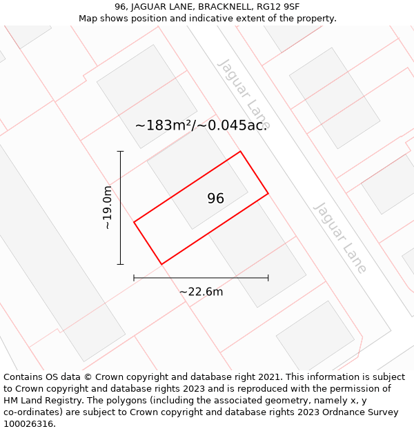 96, JAGUAR LANE, BRACKNELL, RG12 9SF: Plot and title map