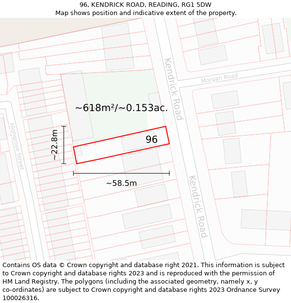 96, KENDRICK ROAD, READING, RG1 5DW: Plot and title map