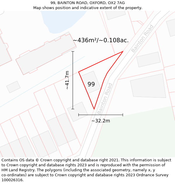 99, BAINTON ROAD, OXFORD, OX2 7AG: Plot and title map