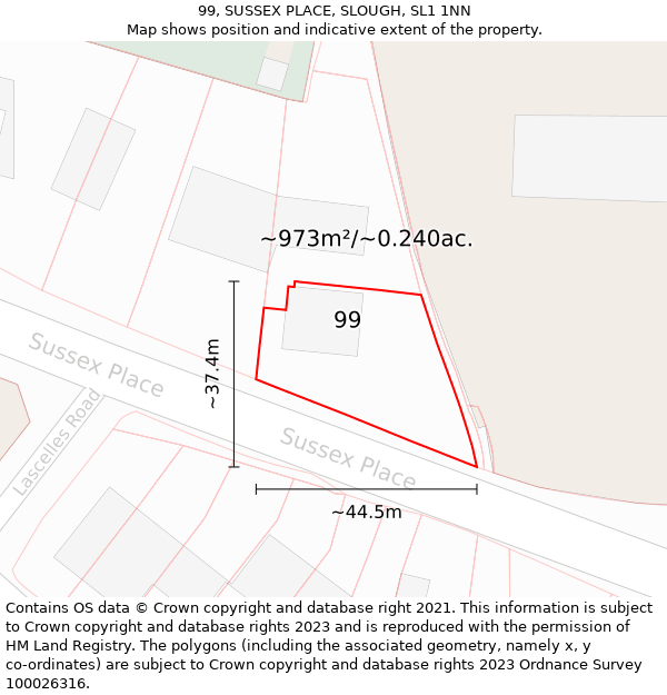 99, SUSSEX PLACE, SLOUGH, SL1 1NN: Plot and title map