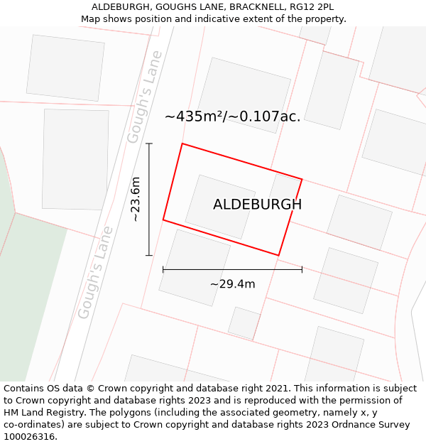 ALDEBURGH, GOUGHS LANE, BRACKNELL, RG12 2PL: Plot and title map
