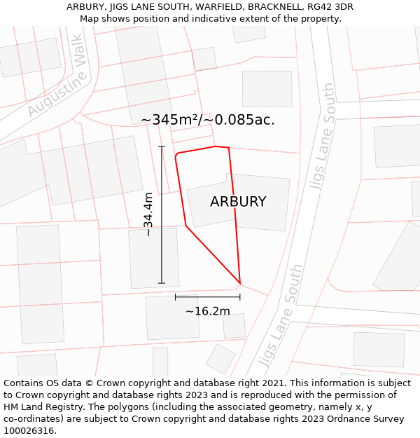 ARBURY, JIGS LANE SOUTH, WARFIELD, BRACKNELL, RG42 3DR: Plot and title map