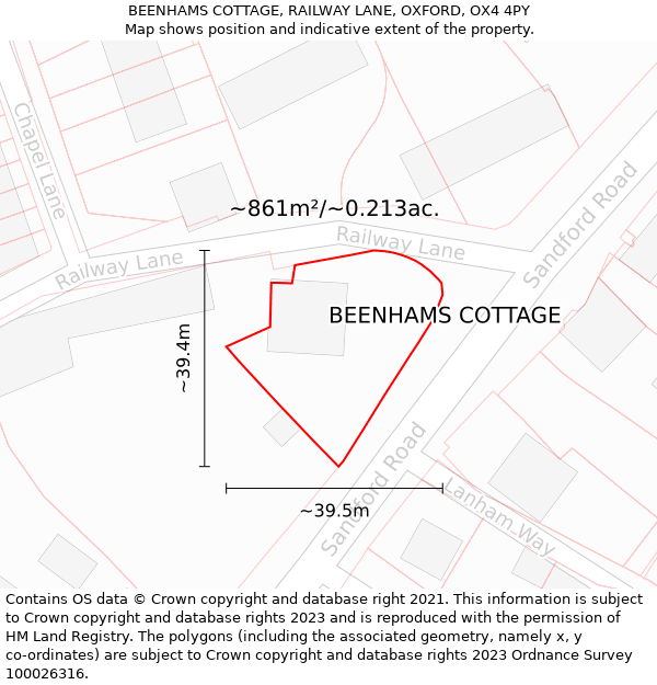BEENHAMS COTTAGE, RAILWAY LANE, OXFORD, OX4 4PY: Plot and title map