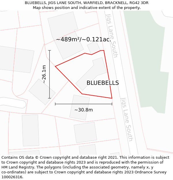 BLUEBELLS, JIGS LANE SOUTH, WARFIELD, BRACKNELL, RG42 3DR: Plot and title map