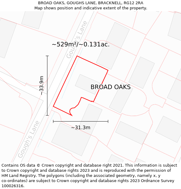 BROAD OAKS, GOUGHS LANE, BRACKNELL, RG12 2RA: Plot and title map