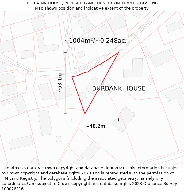 BURBANK HOUSE, PEPPARD LANE, HENLEY-ON-THAMES, RG9 1NG: Plot and title map