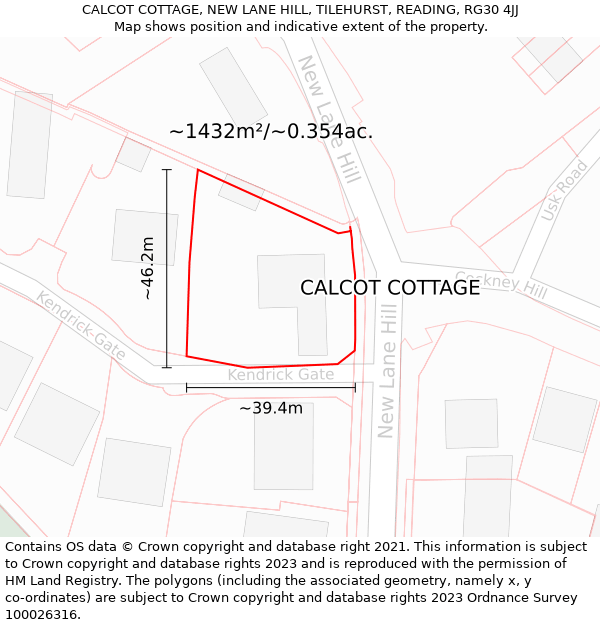 CALCOT COTTAGE, NEW LANE HILL, TILEHURST, READING, RG30 4JJ: Plot and title map