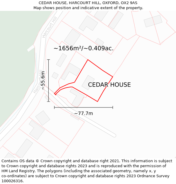 CEDAR HOUSE, HARCOURT HILL, OXFORD, OX2 9AS: Plot and title map