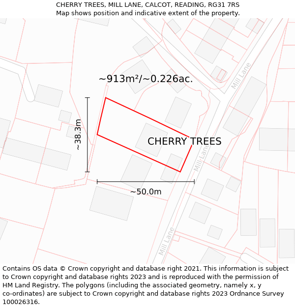 CHERRY TREES, MILL LANE, CALCOT, READING, RG31 7RS: Plot and title map