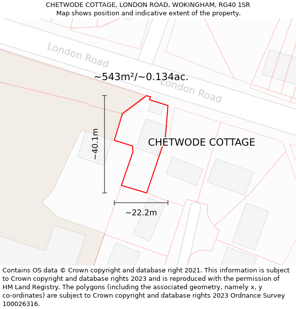 CHETWODE COTTAGE, LONDON ROAD, WOKINGHAM, RG40 1SR: Plot and title map