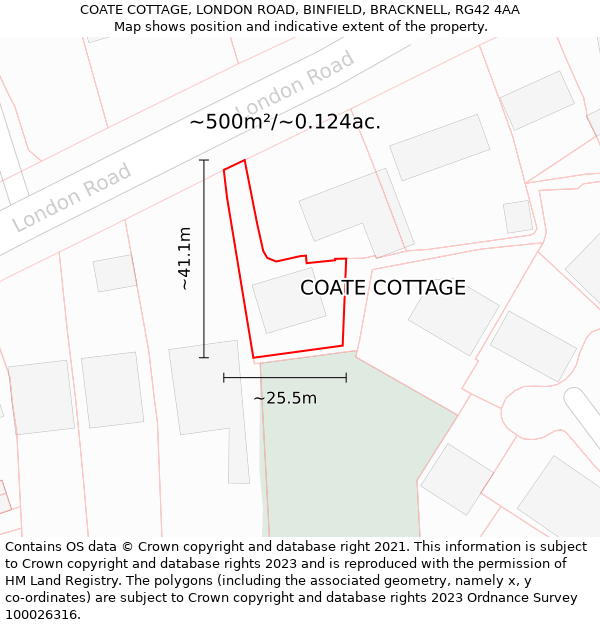 COATE COTTAGE, LONDON ROAD, BINFIELD, BRACKNELL, RG42 4AA: Plot and title map