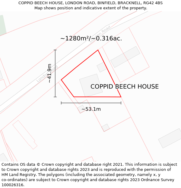 COPPID BEECH HOUSE, LONDON ROAD, BINFIELD, BRACKNELL, RG42 4BS: Plot and title map