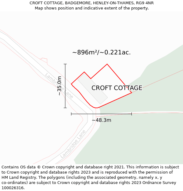 CROFT COTTAGE, BADGEMORE, HENLEY-ON-THAMES, RG9 4NR: Plot and title map