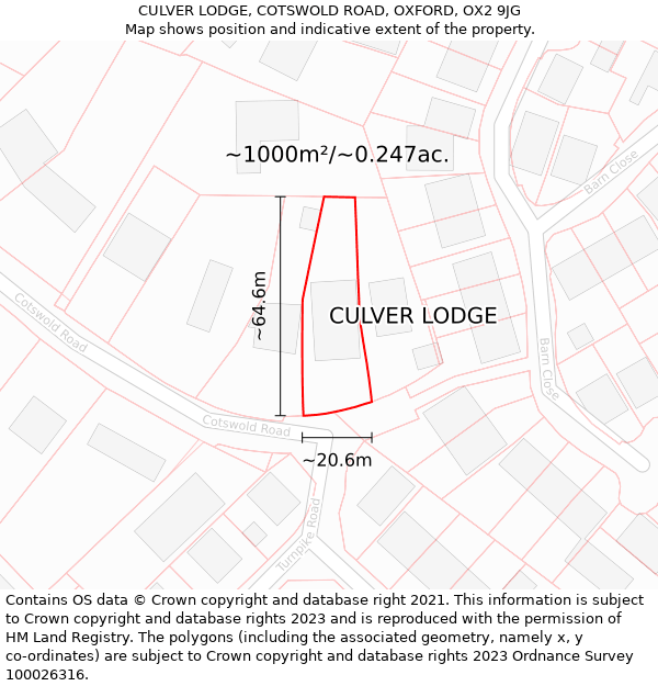 CULVER LODGE, COTSWOLD ROAD, OXFORD, OX2 9JG: Plot and title map