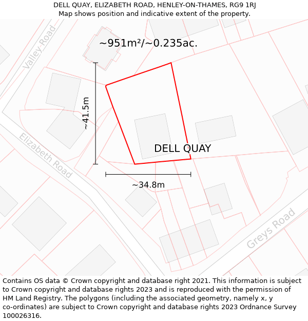 DELL QUAY, ELIZABETH ROAD, HENLEY-ON-THAMES, RG9 1RJ: Plot and title map