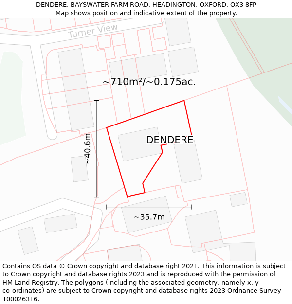 DENDERE, BAYSWATER FARM ROAD, HEADINGTON, OXFORD, OX3 8FP: Plot and title map