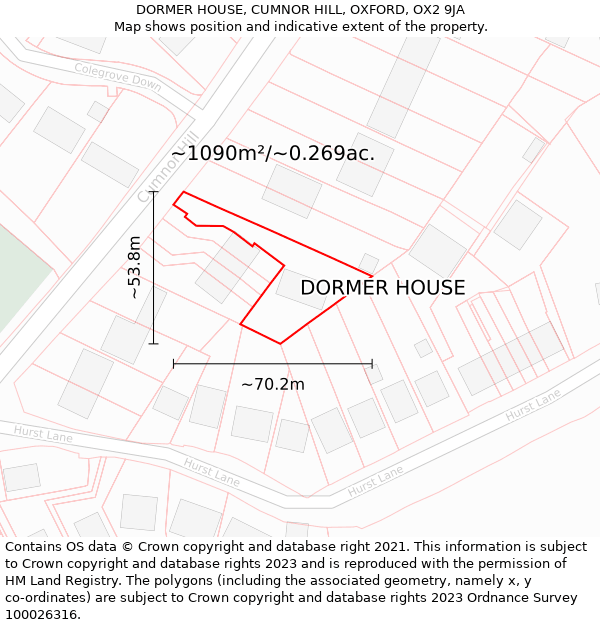 DORMER HOUSE, CUMNOR HILL, OXFORD, OX2 9JA: Plot and title map