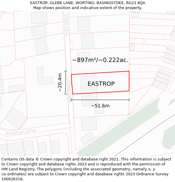 EASTROP, GLEBE LANE, WORTING, BASINGSTOKE, RG23 8QA: Plot and title map