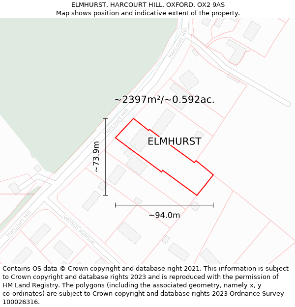 ELMHURST, HARCOURT HILL, OXFORD, OX2 9AS: Plot and title map