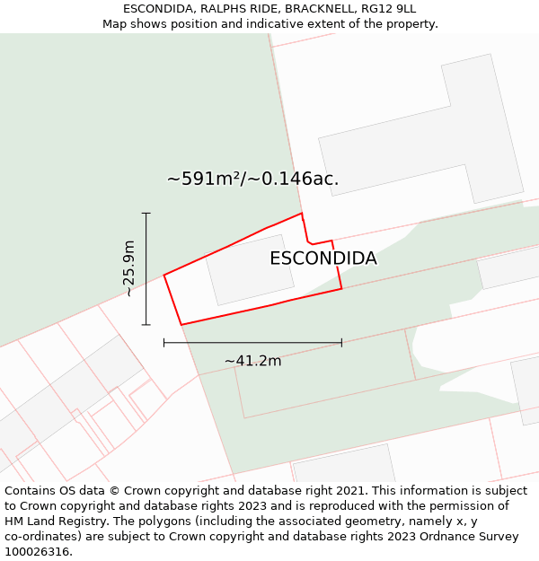 ESCONDIDA, RALPHS RIDE, BRACKNELL, RG12 9LL: Plot and title map