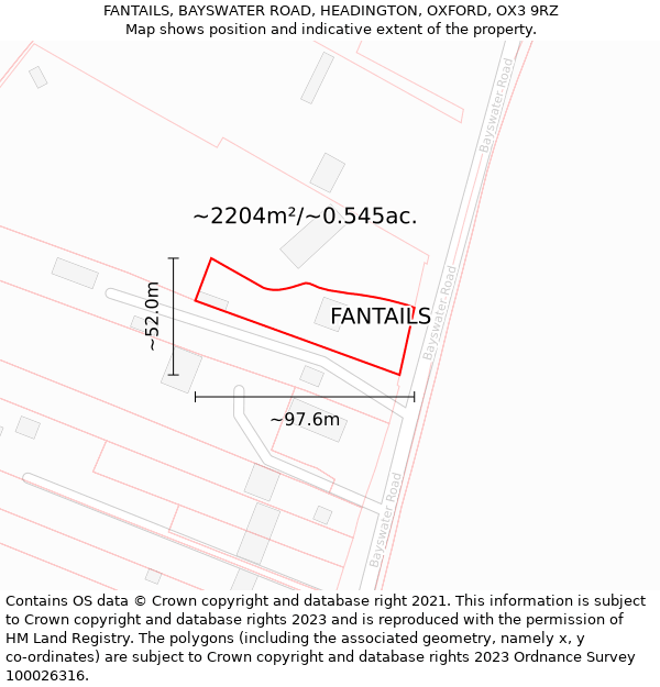 FANTAILS, BAYSWATER ROAD, HEADINGTON, OXFORD, OX3 9RZ: Plot and title map