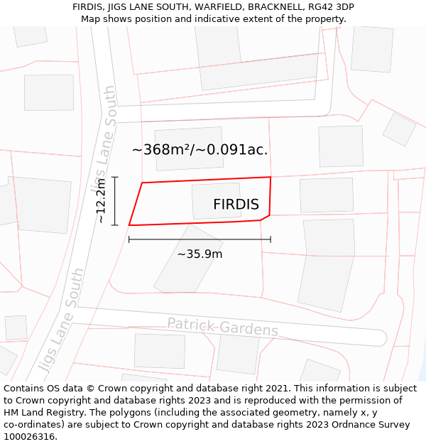 FIRDIS, JIGS LANE SOUTH, WARFIELD, BRACKNELL, RG42 3DP: Plot and title map