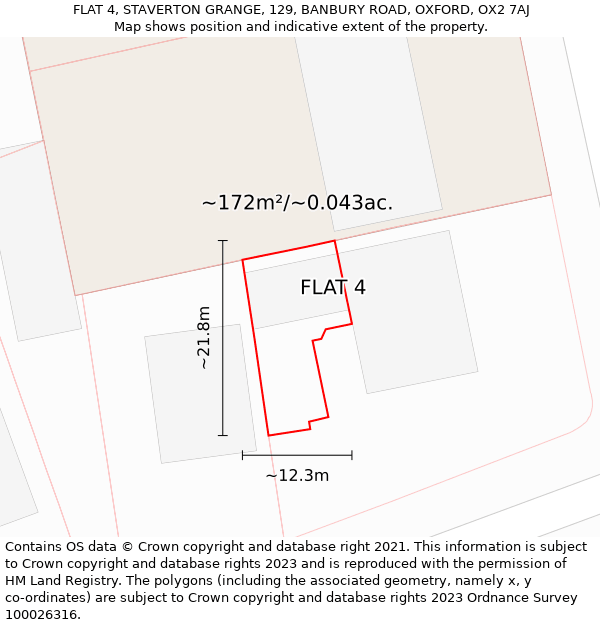 FLAT 4, STAVERTON GRANGE, 129, BANBURY ROAD, OXFORD, OX2 7AJ: Plot and title map