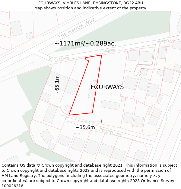 FOURWAYS, VIABLES LANE, BASINGSTOKE, RG22 4BU: Plot and title map