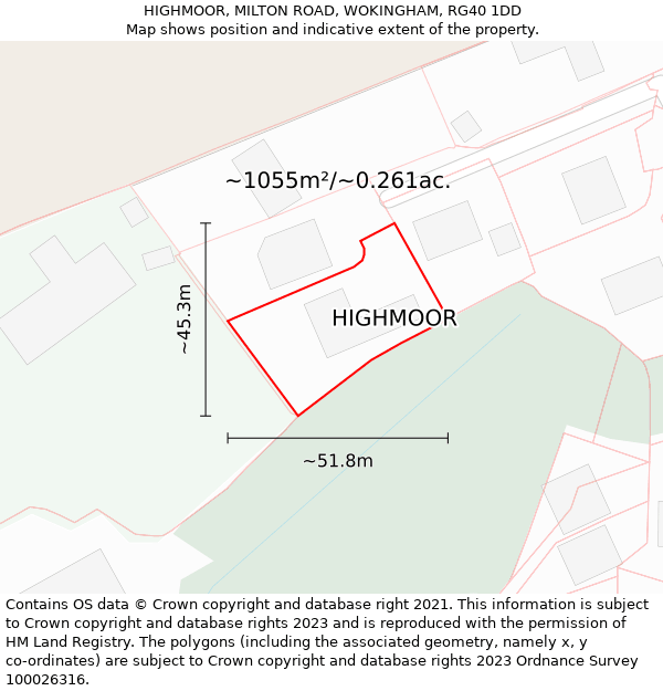 HIGHMOOR, MILTON ROAD, WOKINGHAM, RG40 1DD: Plot and title map