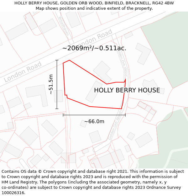 HOLLY BERRY HOUSE, GOLDEN ORB WOOD, BINFIELD, BRACKNELL, RG42 4BW: Plot and title map