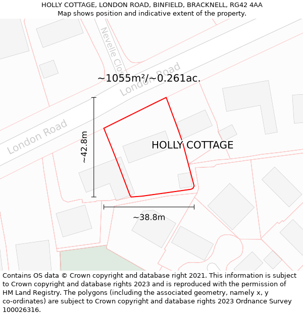 HOLLY COTTAGE, LONDON ROAD, BINFIELD, BRACKNELL, RG42 4AA: Plot and title map