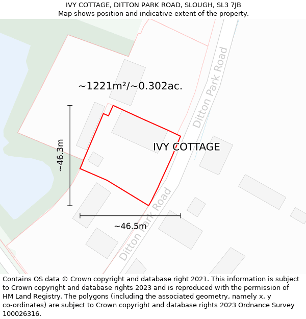 IVY COTTAGE, DITTON PARK ROAD, SLOUGH, SL3 7JB: Plot and title map