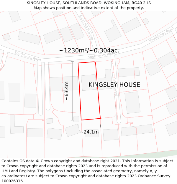KINGSLEY HOUSE, SOUTHLANDS ROAD, WOKINGHAM, RG40 2HS: Plot and title map