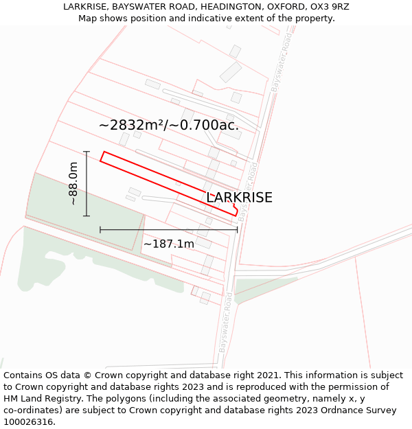 LARKRISE, BAYSWATER ROAD, HEADINGTON, OXFORD, OX3 9RZ: Plot and title map